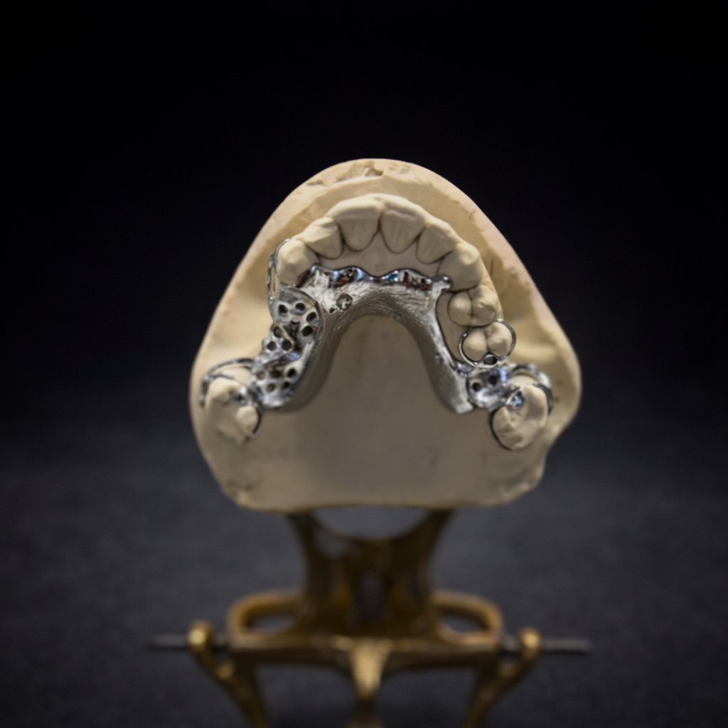 Upper chrome cobalt partial framework on articulator