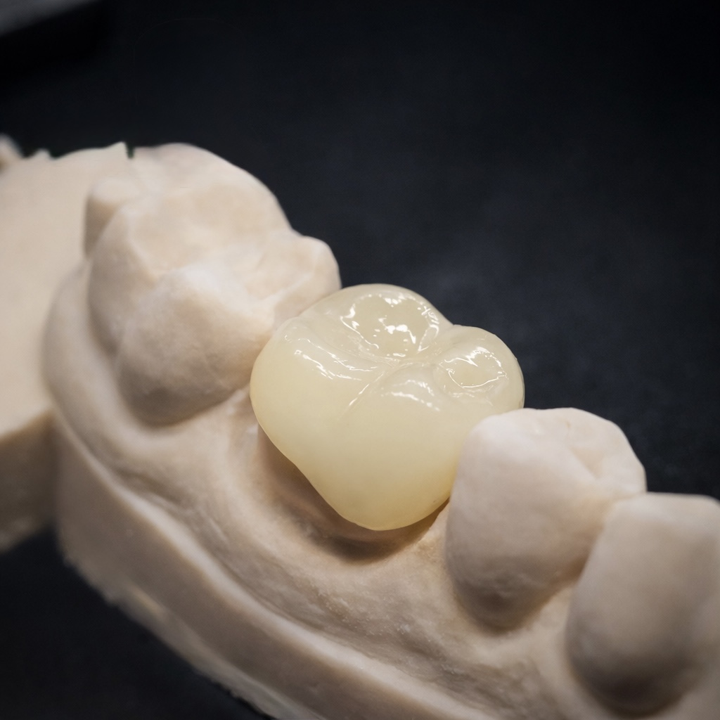 Layered zirconia crown on prepared die